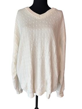 Men’s Cream Cable V-Neck Sweater - Classic Lightweight Knit